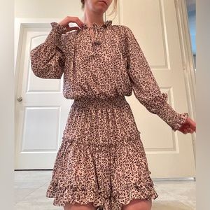 Long Sleeve Layered Cheetah Print Dress